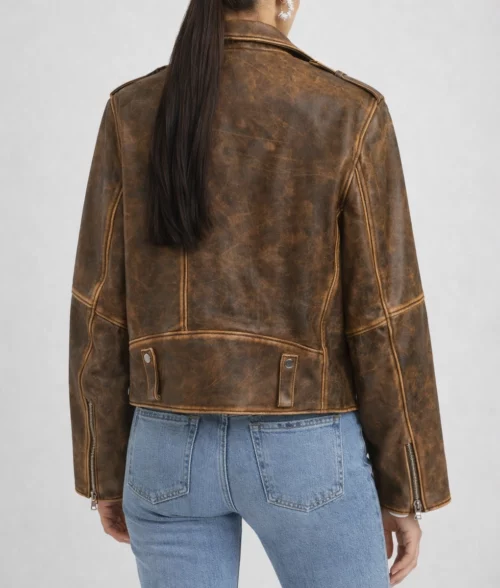 Cindy Kimberly Distressed Brown Leather Jacket | Women's Distressed Brown Leather Jacket-4