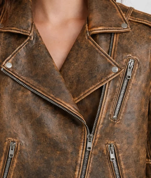 Cindy Kimberly Distressed Brown Leather Jacket | Women's Distressed Brown Leather Jacket-5