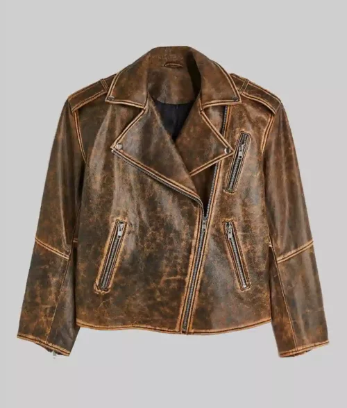 Cindy Kimberly Distressed Brown Leather Jacket