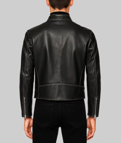 Jimin Black Leather Jacket-Back View