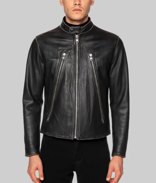 Jimin Black Leather Jacket-Front View