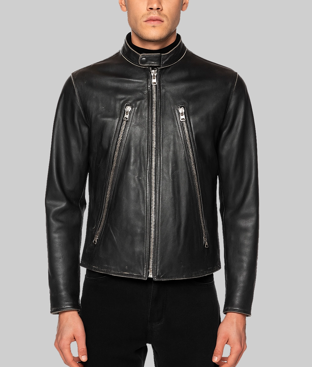Jimin Black Leather Jacket-Front View