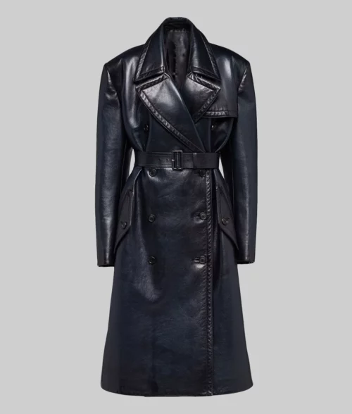 KIM KARDASHIAN Black Leather Coat - Front