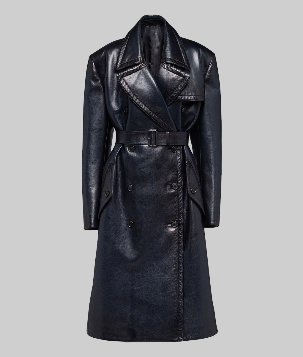 KIM KARDASHIAN Black Leather Coat - Front