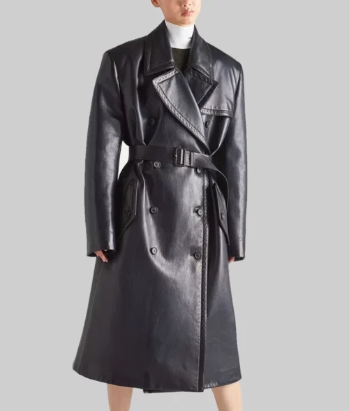 KIM KARDASHIAN Black Leather Coat - Front2