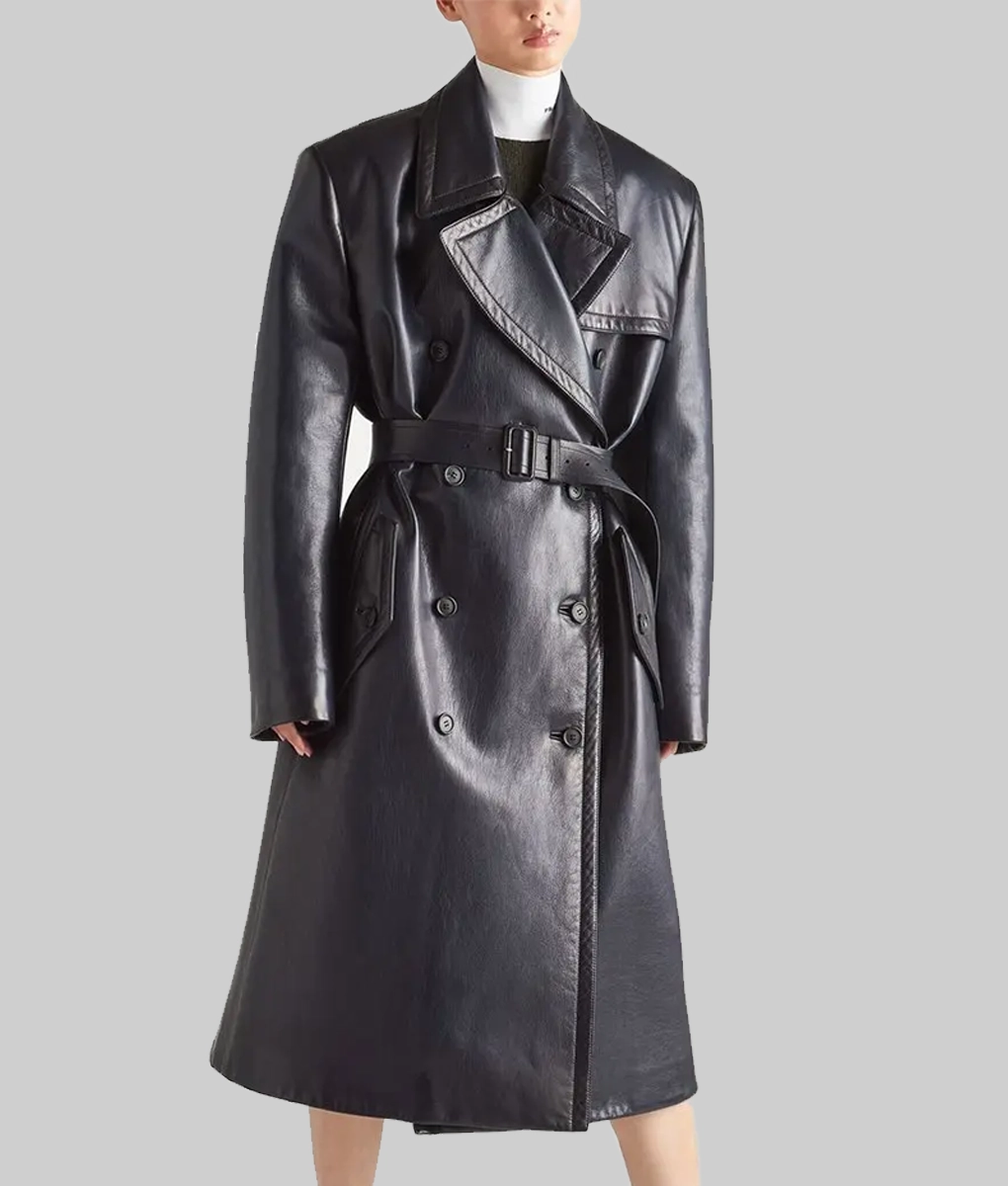 KIM KARDASHIAN Black Leather Coat - Front2