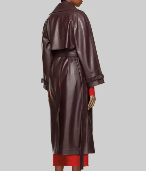 Selena Gomez Burgundy Leather Coat