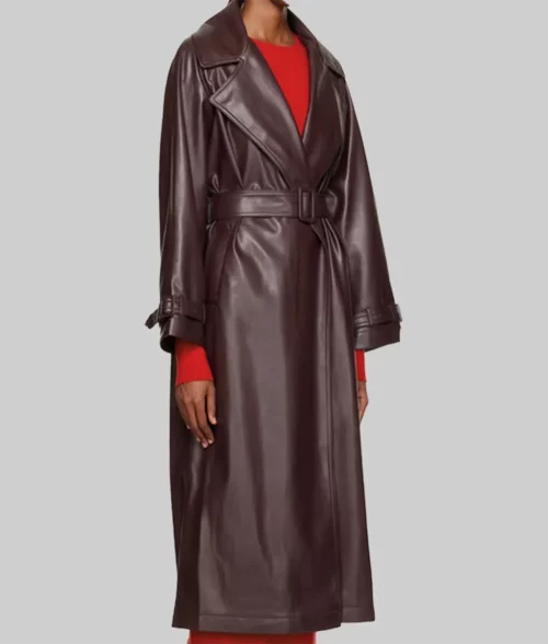 Selena Gomez Burgundy Leather Coat