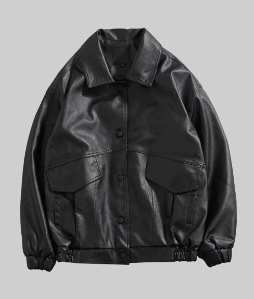 Taehyu Black Leather Bomber Jacket
