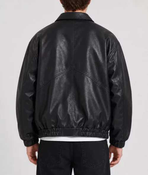 Taehyu Black Leather Bomber Jacket - Back