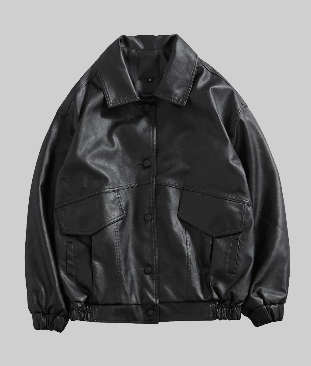 Taehyu Black Leather Bomber Jacket