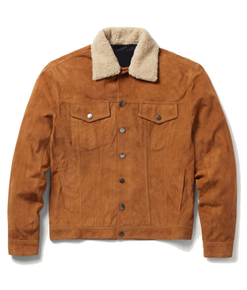 Alonzo Men's Cognac Sherpa Lined Trucker Western Suede Jacket