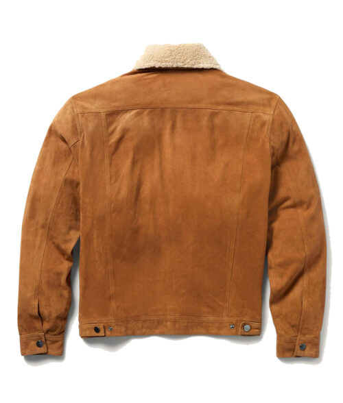 Alonzo Men's Cognac Sherpa Lined Trucker Western Suede Jacket