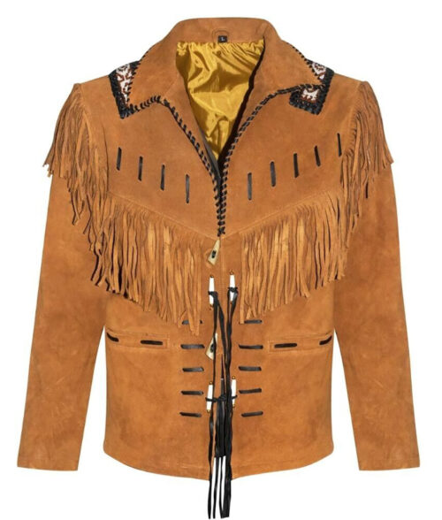 Bart Men's Brown Native Fringe Cowboy Western Suede Jacket