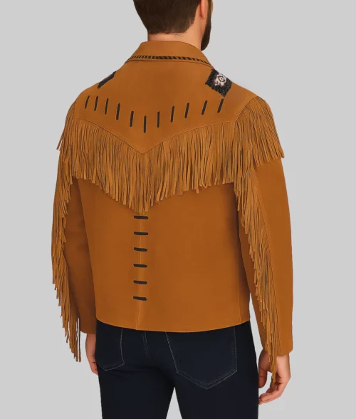 Bart Men's Brown Native Fringe Cowboy Western Suede Jacket-Back View