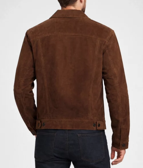 Bill Men's Dark Brown Trucker Utility Western Suede Jacket - Back