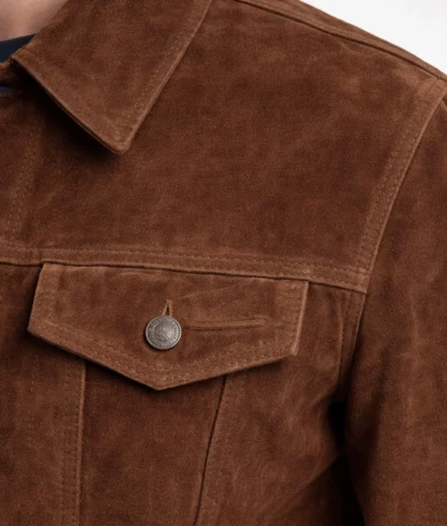 Bill Men's Dark Brown Trucker Utility Western Suede Jacket - Pocket