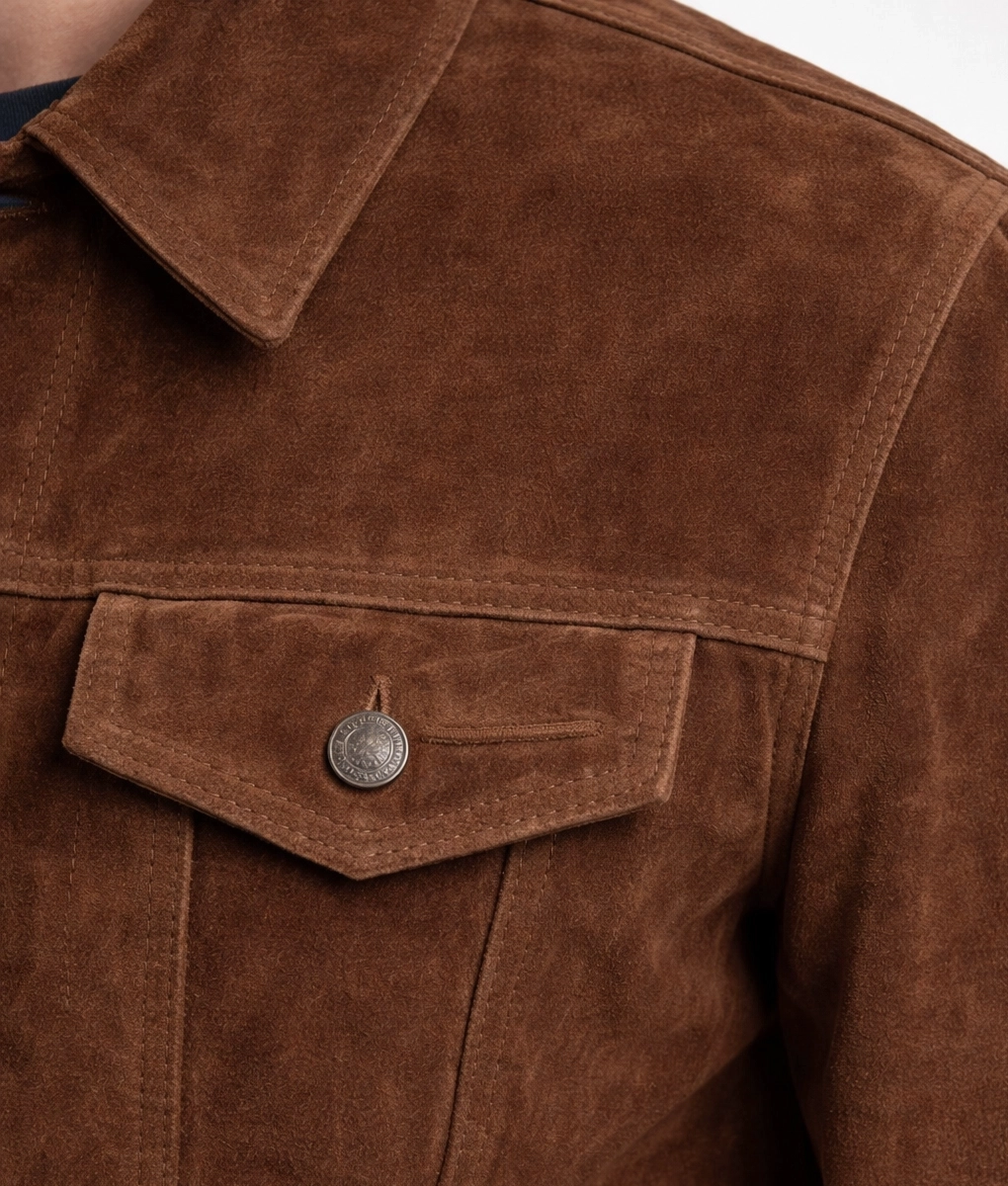 Bill Men's Dark Brown Trucker Utility Western Suede Jacket - Pocket