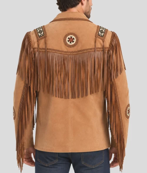 Butch Men's Brown Fringe Cowboy Western Ranch Suede Jacket - Back