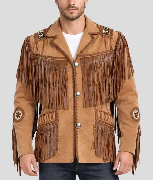 Butch Men's Brown Fringe Cowboy Western Ranch Suede Jacket - Front