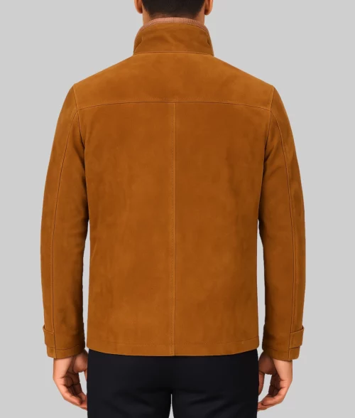 Camilo Men's Classic Brown Suede Mid-Length Winter Coat-Back View