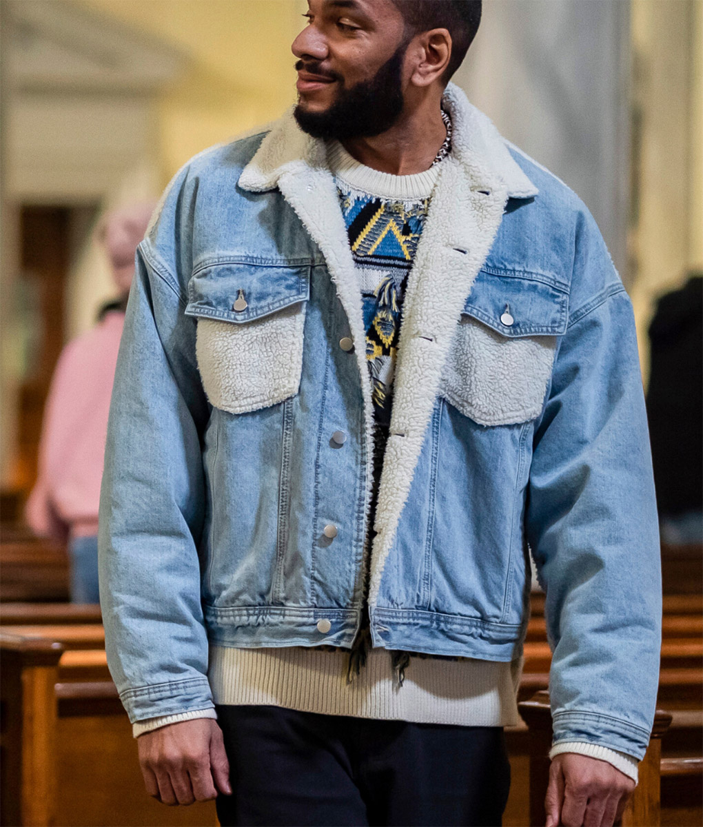 East New York Antoine Jordan Blue Shearling Collar Denim Jacket