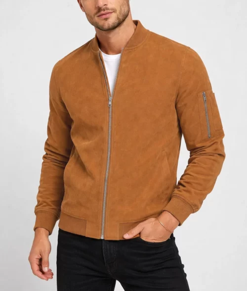 Eliam Men's Brown Modern Flight Suede Bomber Jacket | Men's Brown Suede Bomber Jacket-3