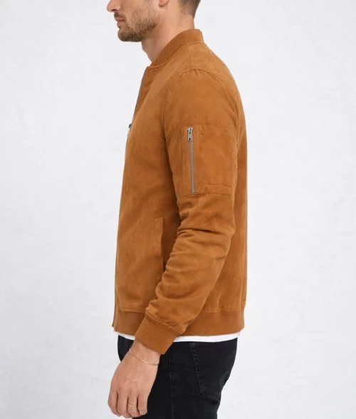 Eliam Men's Brown Modern Flight Suede Bomber Jacket | Men's Brown Suede Bomber Jacket-4