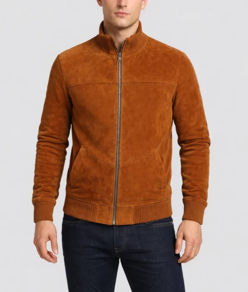 Elijah Men's Brown Slim-Fit Suede Bomber Jacket-3