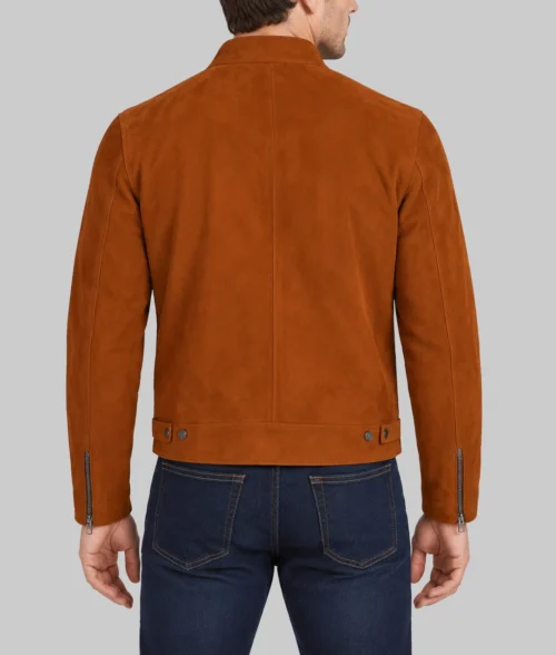 Evander Men's Brown Modern Cafe Racer Suede Jacket - Back View