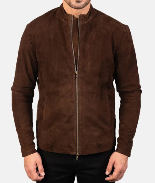 Hunter Men's Brown Modern Casual Cafe Racer Suede Jacket