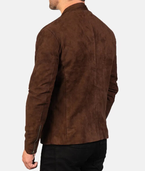 Alternative view of Hunter Men's Brown Modern Casual Cafe Racer Suede Jacket