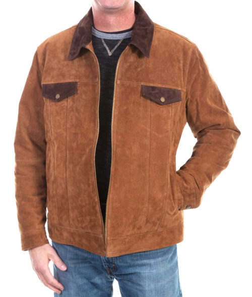 Jaxon Men's Dual-Tone Trucker-Style Suede Utility Jacket