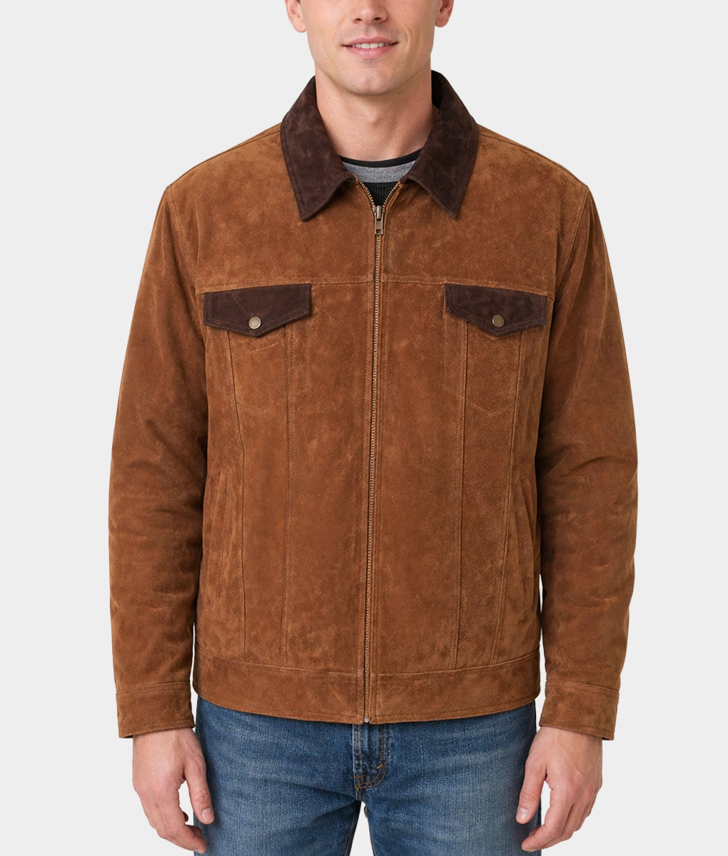 Jaxon Men's Dual-Tone Trucker-Style Suede Utility Jacket - Front