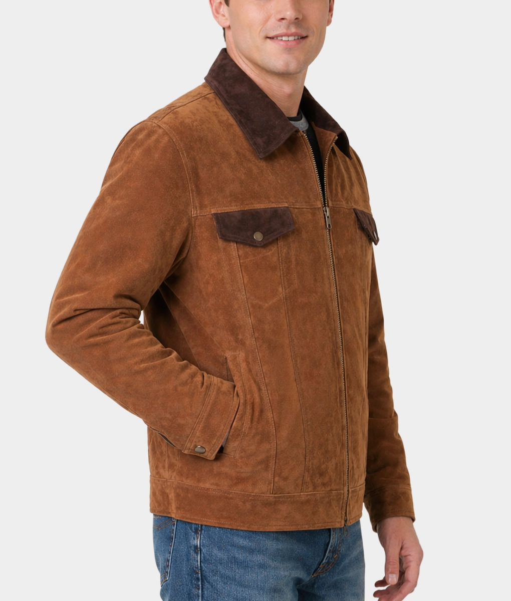 Jaxon Men's Dual-Tone Trucker-Style Suede Utility Jacket - Side