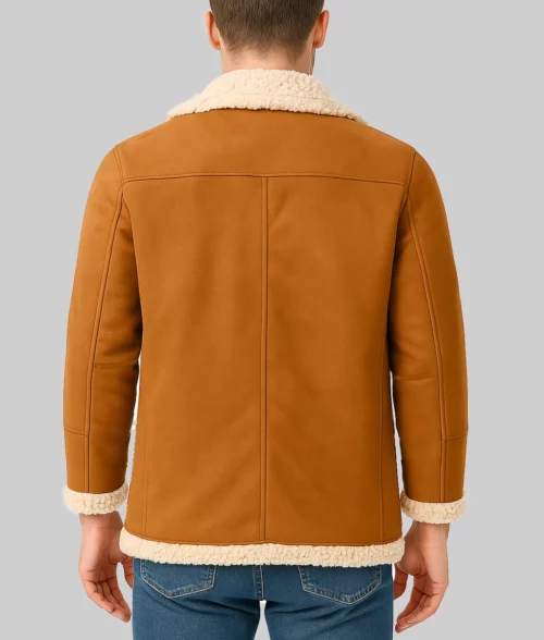 Jiraiya Men's Brown Faux Shearling Lined Aviator-Style Suede Jacket-Back View