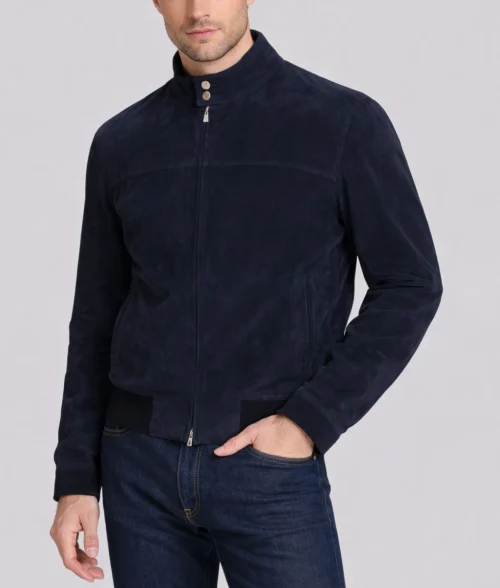 Levi Men's Navy Suede Bomber Jacket-3