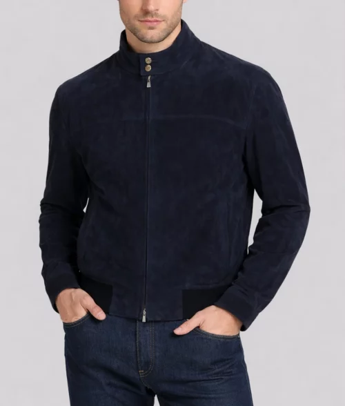 Levi Men's Navy Suede Bomber Jacket-4