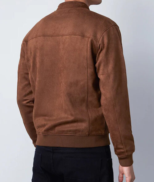 Alternative view of Logan Men's Brown Long Sleeve Biker-Style Bomber Suede Jacket