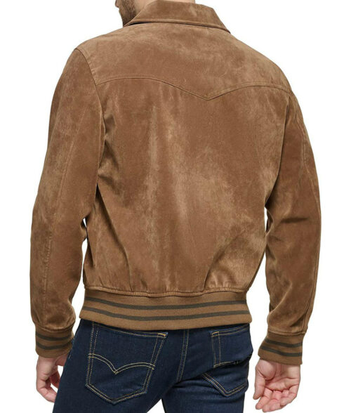 Mac Men's Cognac Real Suede Varsity Bomber Jacket