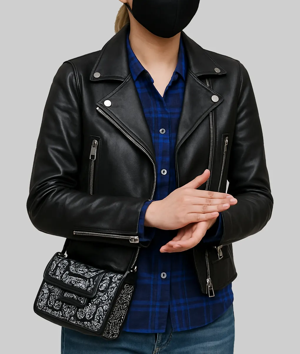 Mission Impossible 7 Pom Klementieff Black Leather Biker Jacket