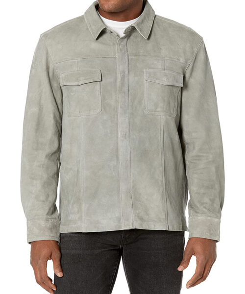 Noah Men's Light Gray Relaxed-fit Suede Overshirt Jacket