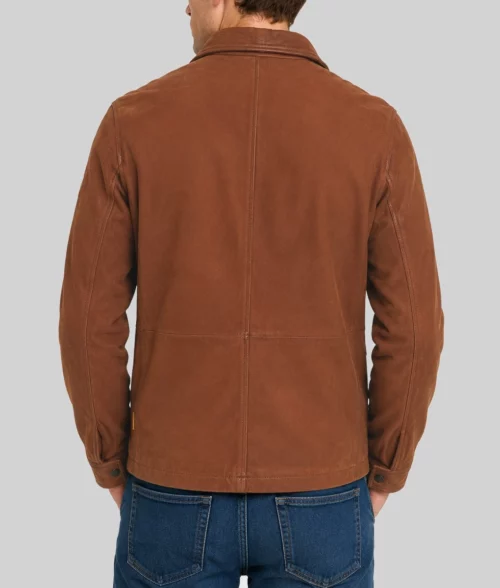 Oliver Men's Brown Modern 4-Pocket Mid-Length Real Suede Coat - Back