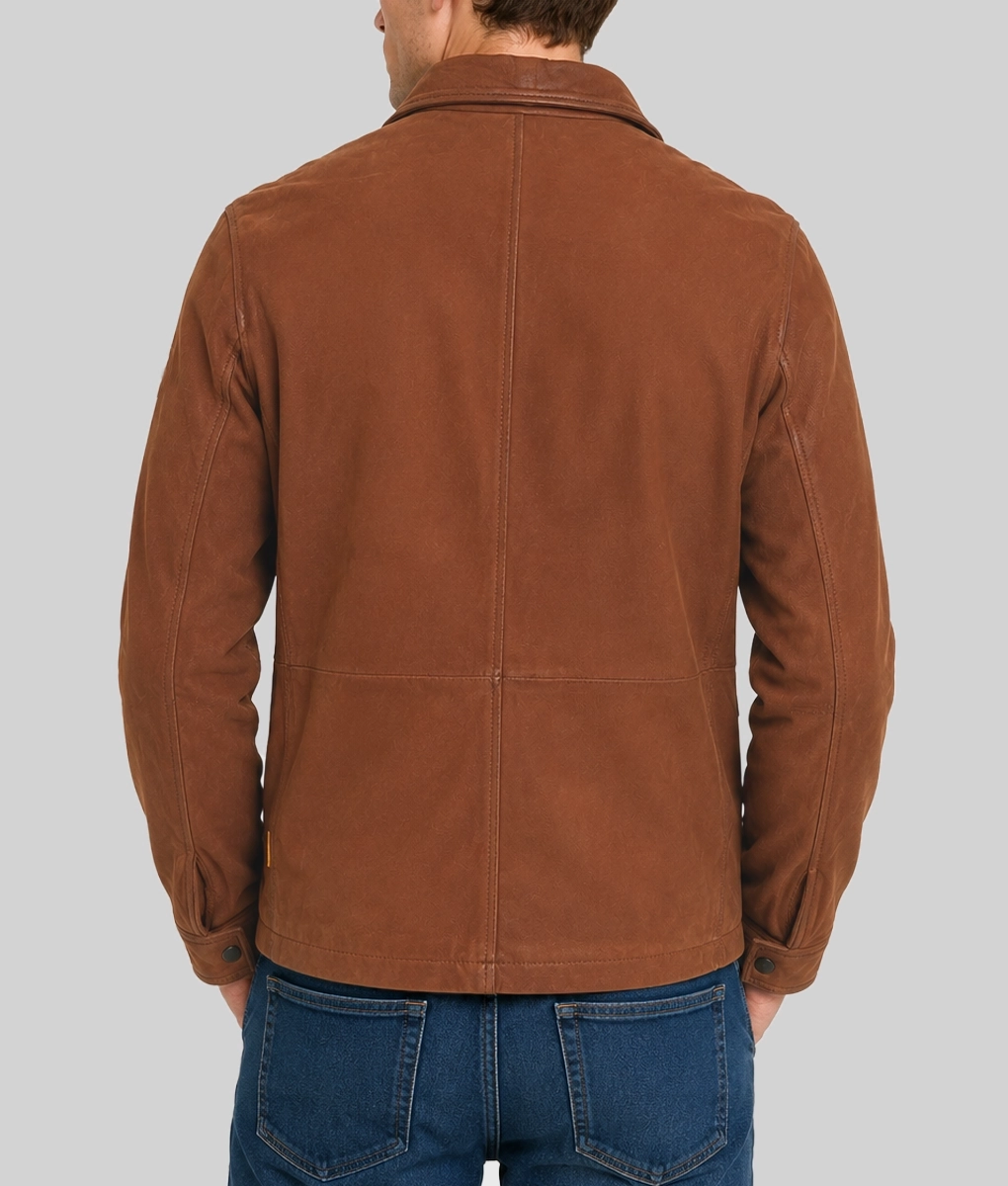 Oliver Men's Brown Modern 4-Pocket Mid-Length Real Suede Coat - Back