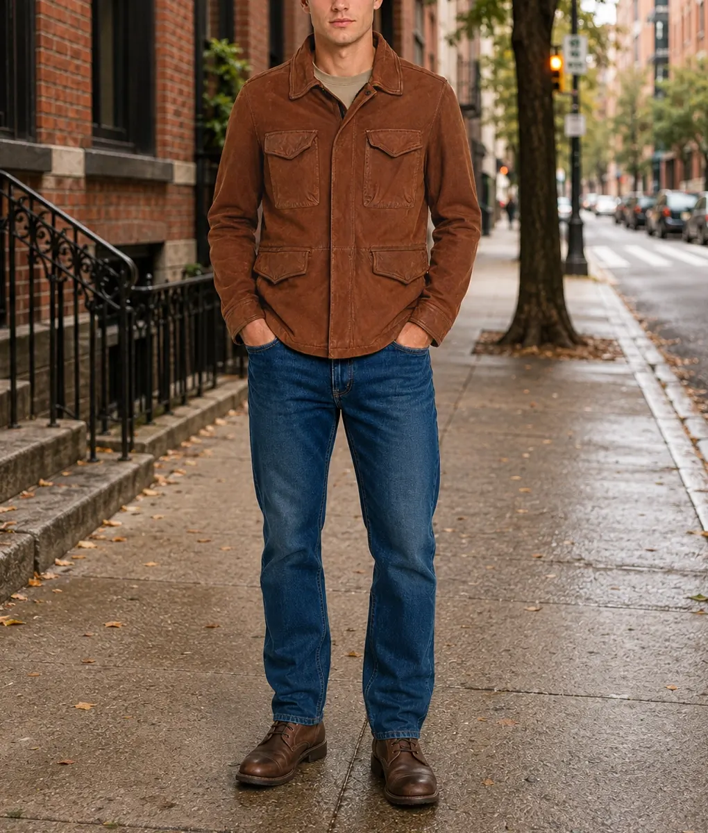 Oliver Men's Brown Modern 4-Pocket Mid-Length Real Suede Coat - Full 1