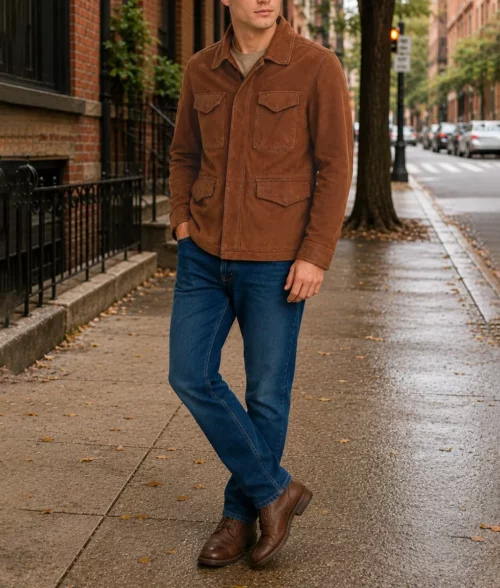 Oliver Men's Brown Modern 4-Pocket Mid-Length Real Suede Coat - Full 2
