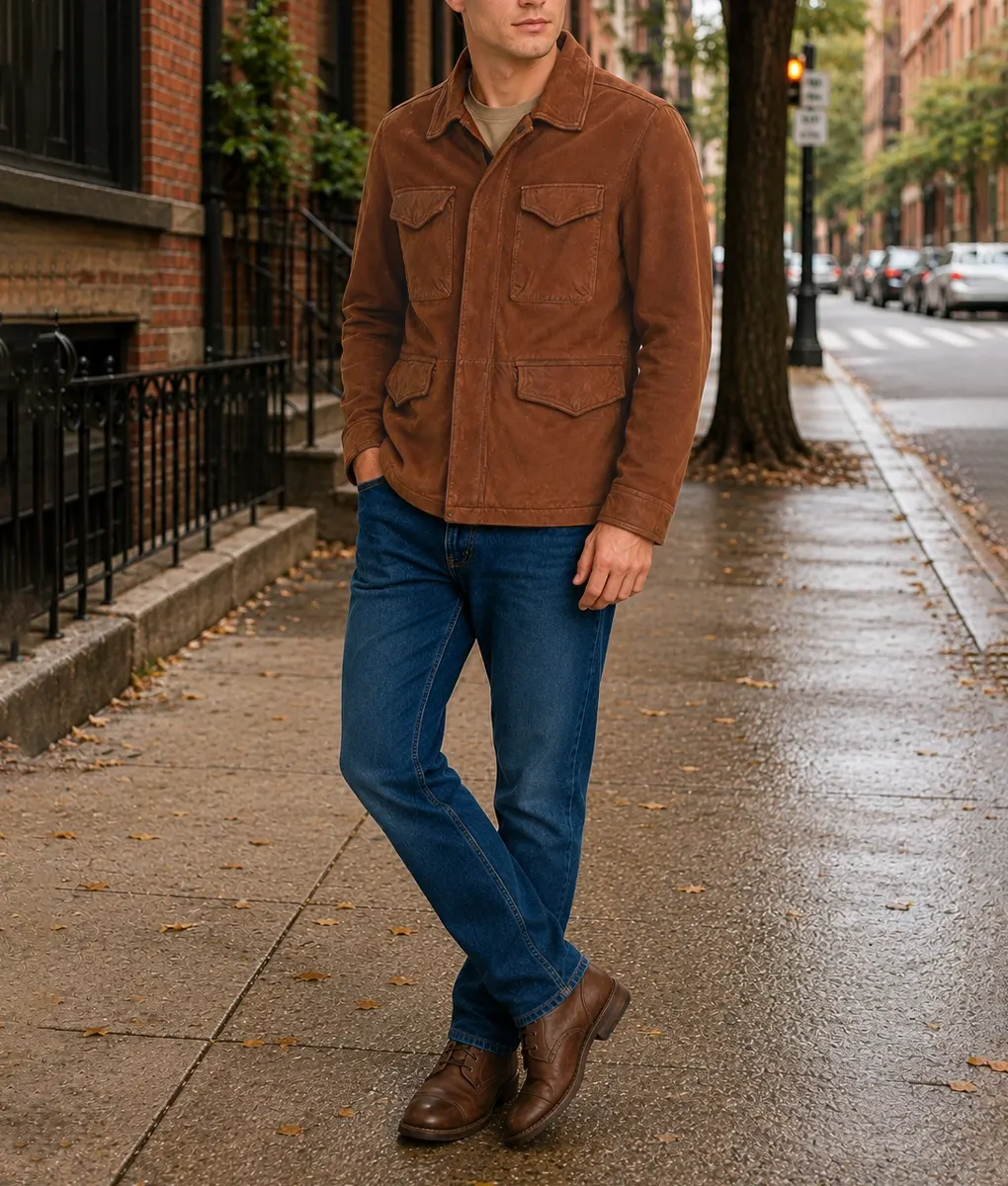 Oliver Men's Brown Modern 4-Pocket Mid-Length Real Suede Coat - Full 2