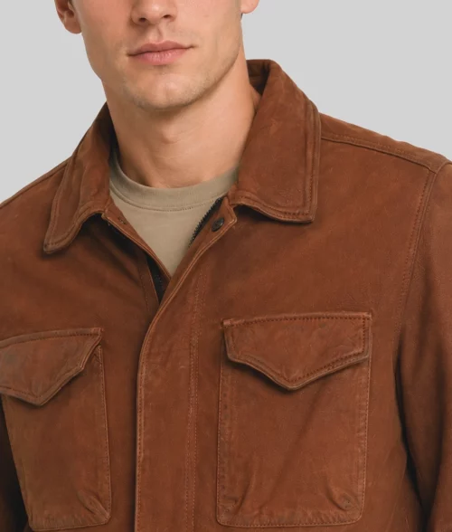 Oliver Men's Brown Modern 4-Pocket Mid-Length Real Suede Coat - Pocket
