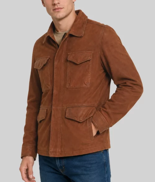 Oliver Men's Brown Modern 4-Pocket Mid-Length Real Suede Coat - Side