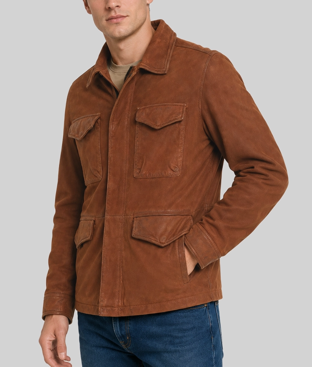 Oliver Men's Brown Modern 4-Pocket Mid-Length Real Suede Coat - Side
